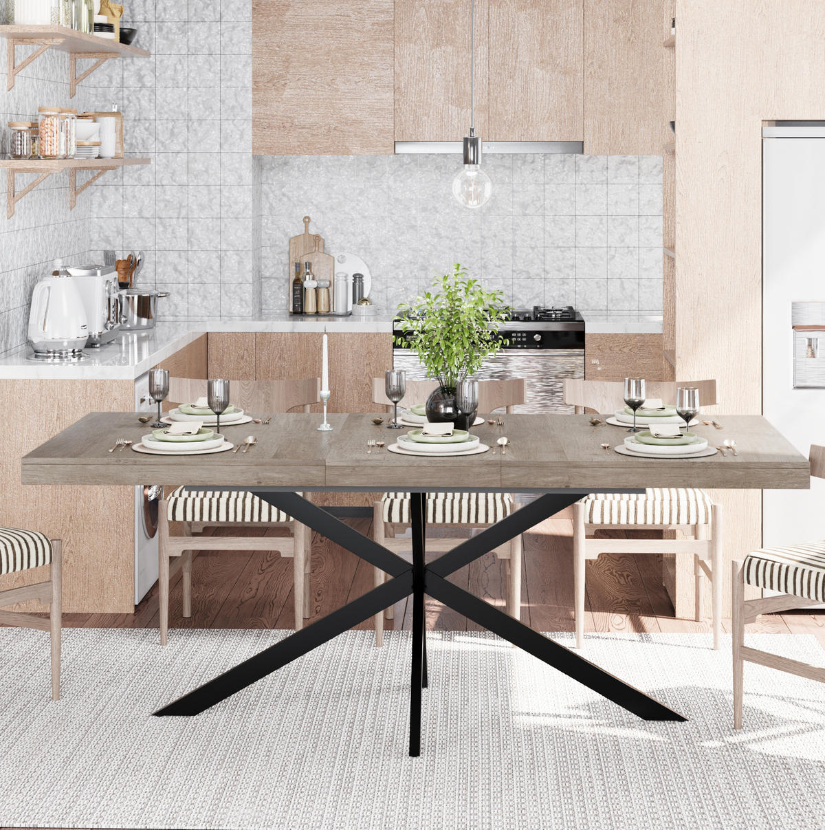 ESSTISCH 140-180/80/76 cm in Grau aus MDF mit Stauraum und Ausziehfunktion - Grau, Metall (80/160/76cm) - BEAOK