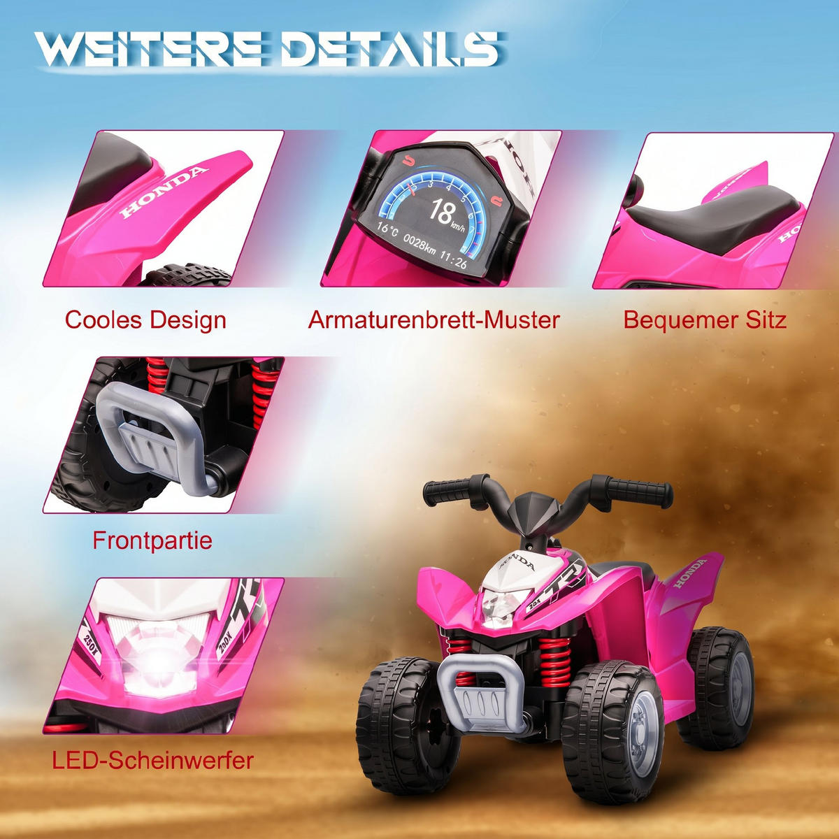 KINDERQUAD Kunststoff Metall Rosa - Rosa, Kunststoff (65.5/38.5/43.5cm) - AIYAPLAY