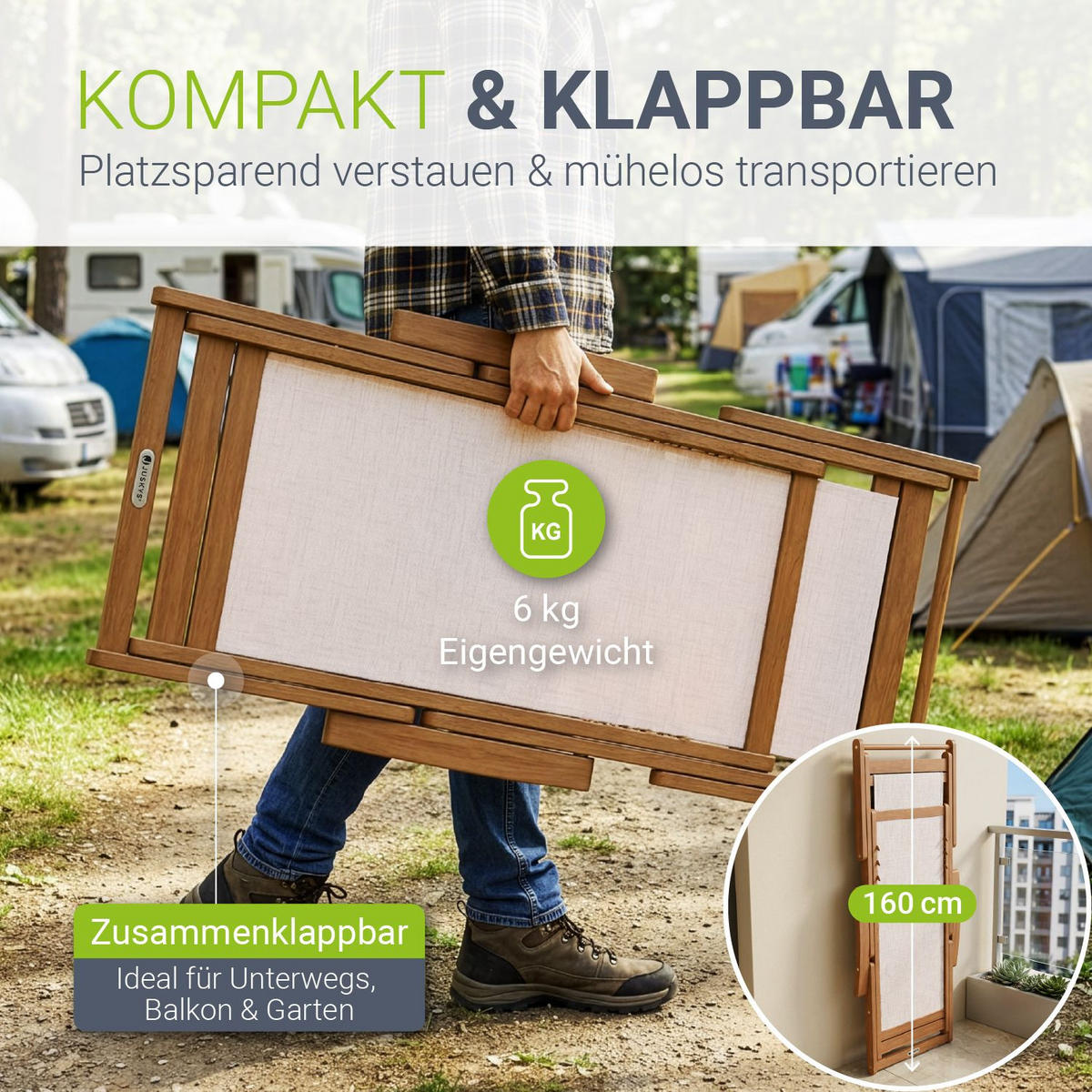 SONNENLIEGE Tavira Akazie creme klappbar 2er-Set - Creme, Holz (60/110/110cm) - Juskys