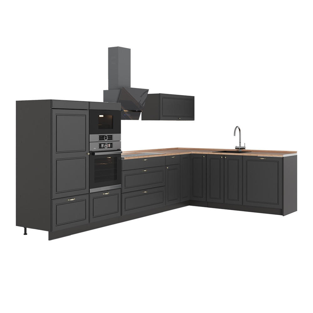 KUHINJA U OBLIKU SLOVA L Fame-Line, Seoska Antracit-Zlatna/Antracit, 347 x 207 cm, RP Hrast - antracit, drvni materijal (347/153.6/60cm) - Vicco