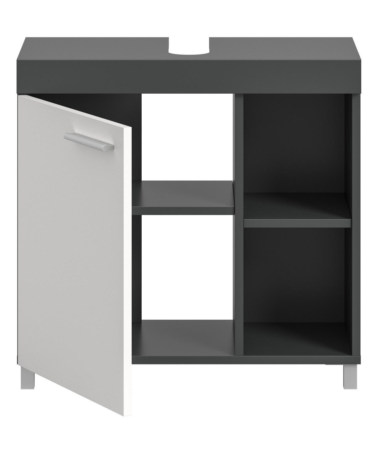WASCHBECKENUNTERSCHRANK grau, weiß 65 cm, Unterschrank 1-türig - Silberfarben/Weiß, Holzwerkstoff/Kunststoff (65/63/31cm) - Inn.Furn