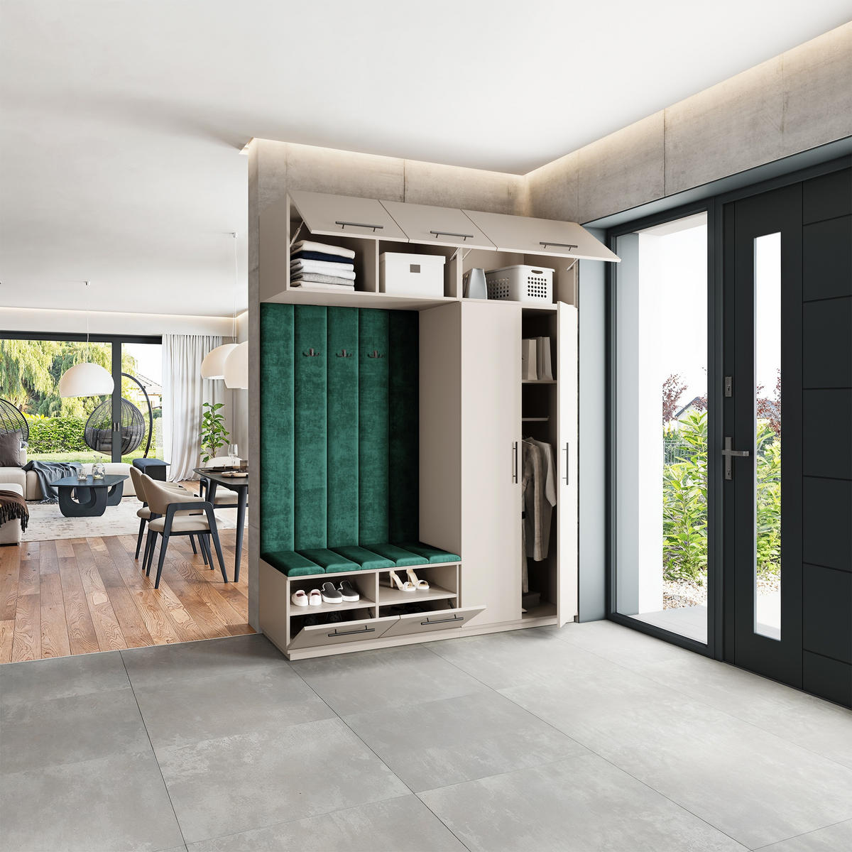 GARDEROBENSCHRANK REMA 180/240/60 cm Modern Garderobe-Set Kaschmir - Kaschmir/Grün, Holzwerkstoff (180/240/60cm) - MASSENO