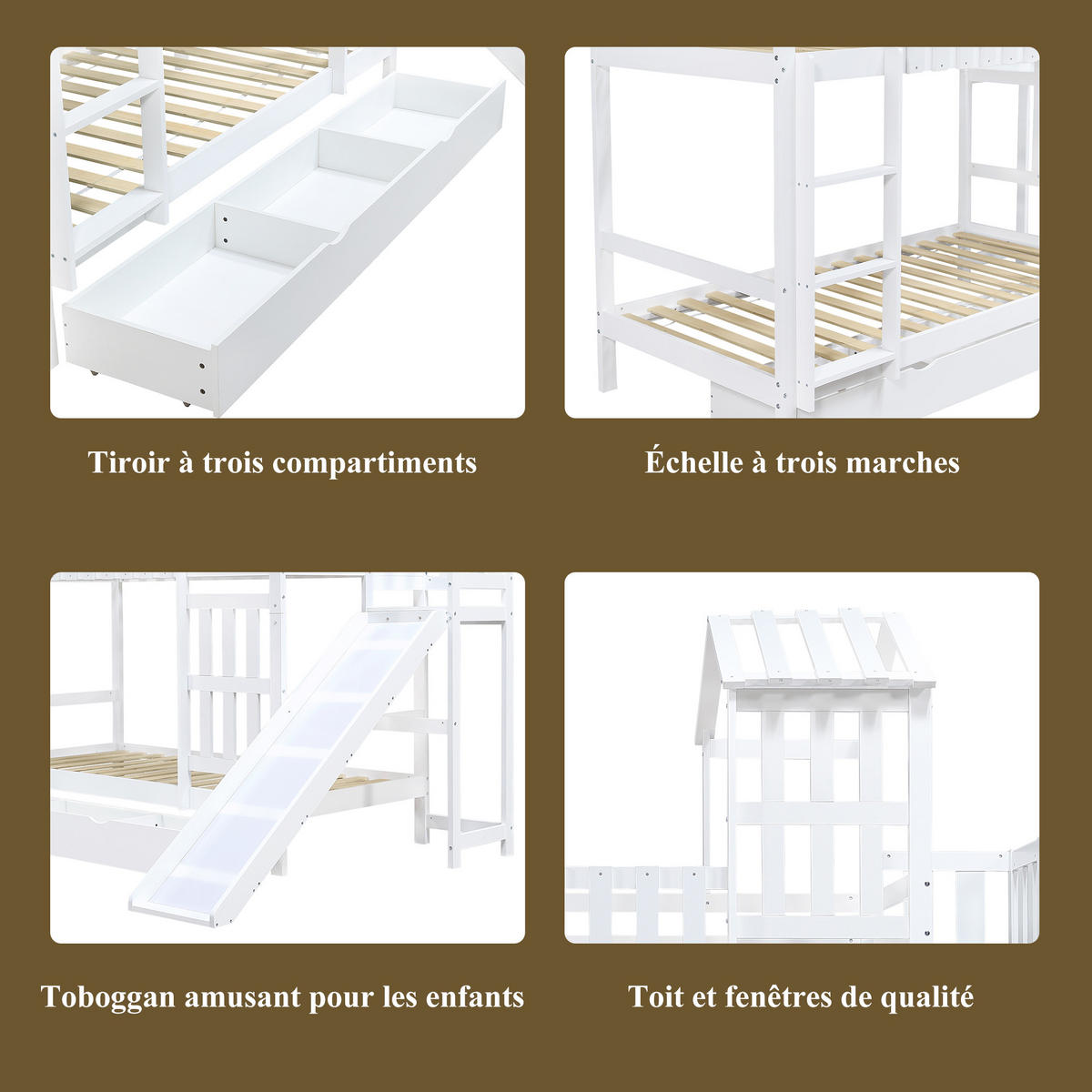ETAGENBETT Kinderbett mit Rutsche Weiß - Weiß, Holz (90/200cm) - ComfortXL