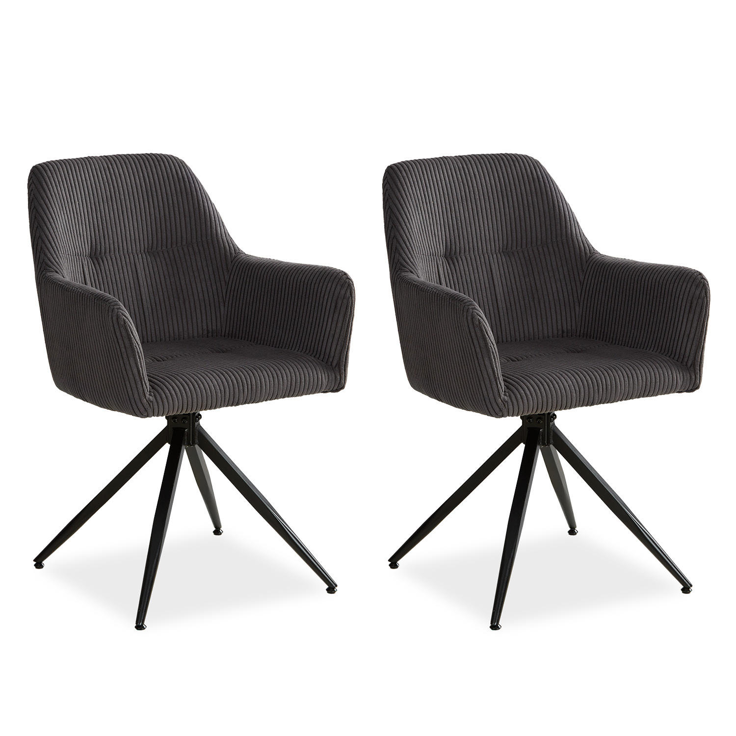 ARMLEHNENSTUHL 2 Stück in Cord drehbar Grau - Schwarz/Grau, Textil (114/85/59cm) - Homestyle4u