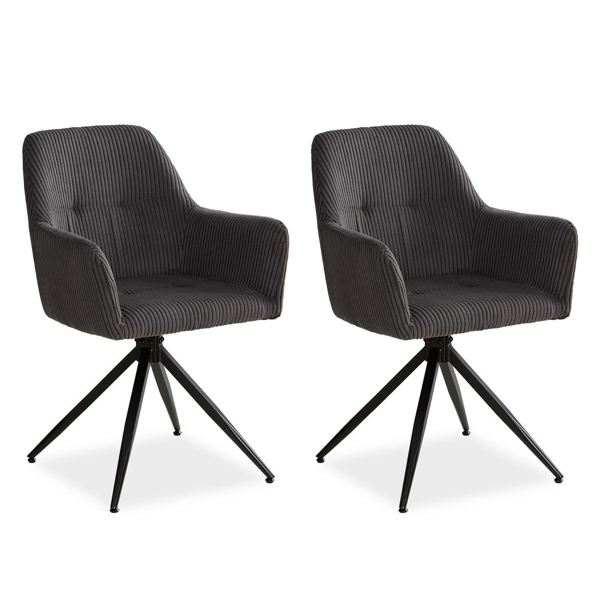 ARMLEHNENSTUHL 2 Stück in Cord drehbar Grau - Schwarz/Grau, Textil (114/85/59cm) - Homestyle4u
