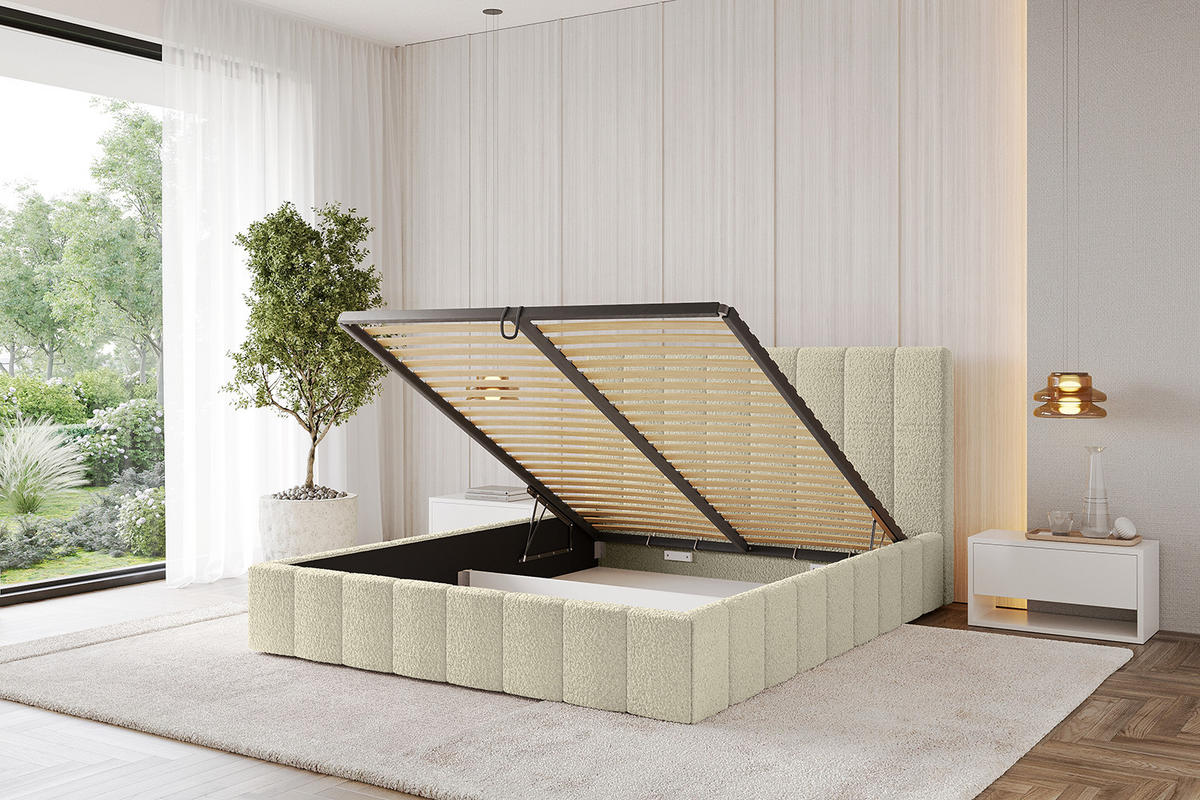 POLSTERBETT mit Bettkasten und Lattenrost, Boxbett ohne Matratze - FINO 120x200 Beige - Taupe, Holzwerkstoff/Textil (120/200cm) - ALTDECOR