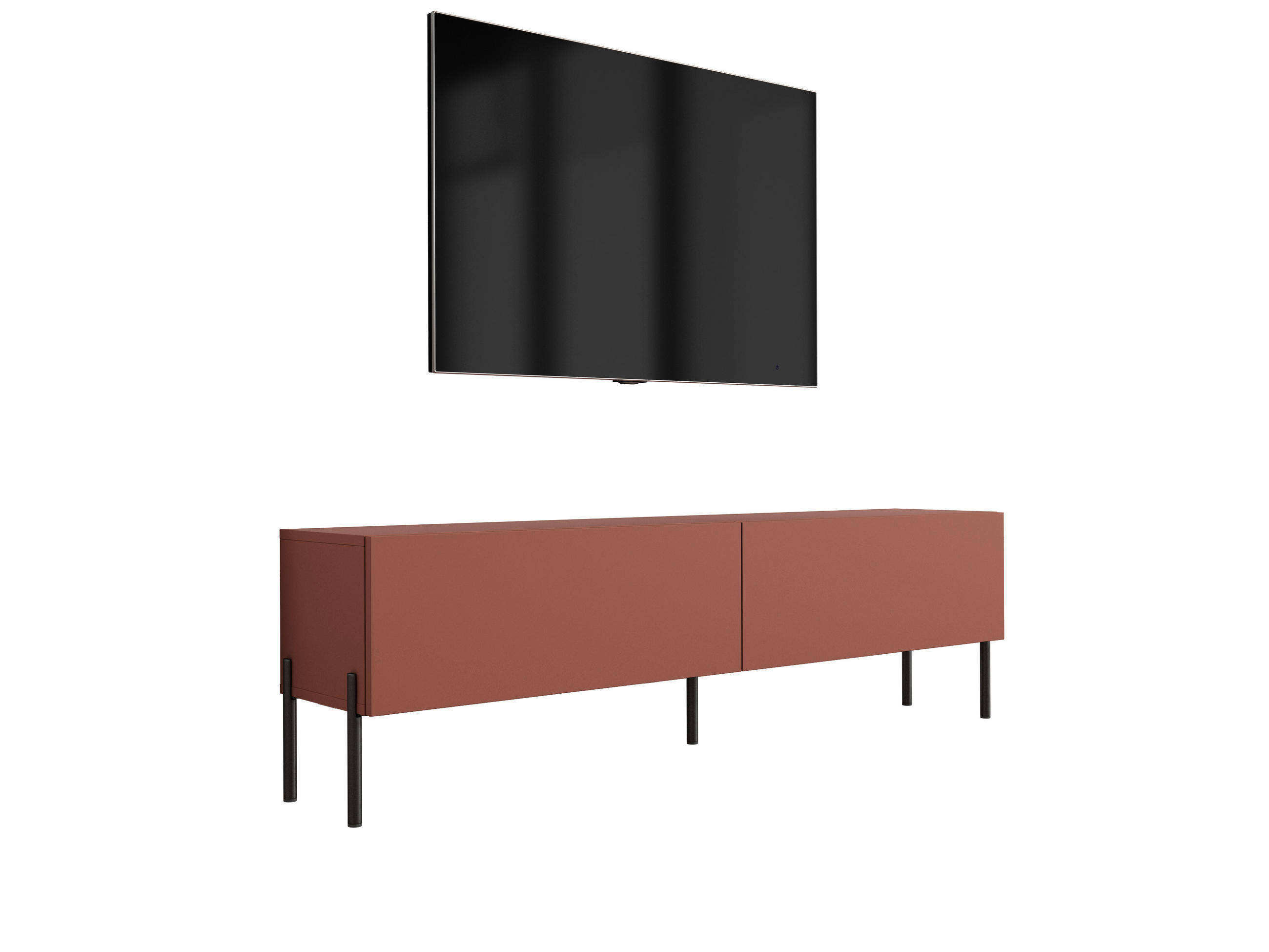 TV-SCHRANK : Ziegelrot, 140 x 52 x 32 cm, schwarze Beine - Rot/Schwarz, Holzwerkstoff/Metall (140/52/32cm) - 3XE LIVING