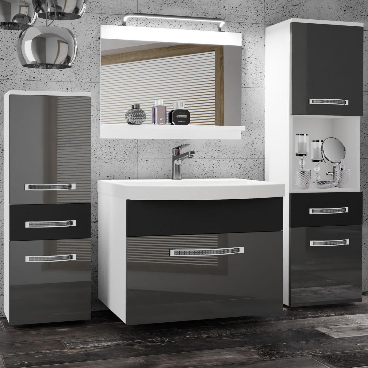 BADMÖBEL Badezimmer Schwarz Glänzend Matt - Schwarz/Grau, Holz (140/113/40cm) - B BELINI GROUP