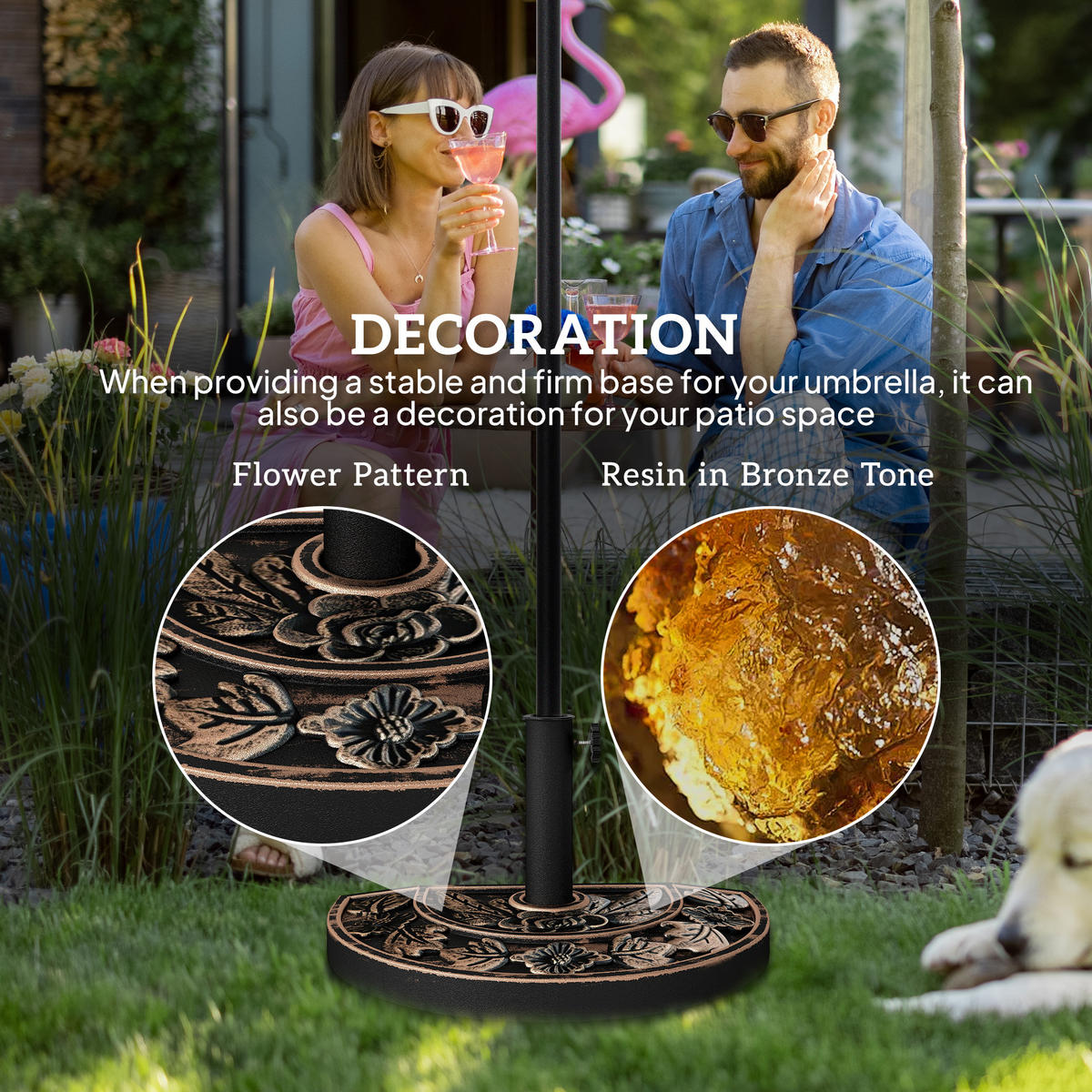 SONNENSCHIRMSTÄNDER, Harz, Edelstahl, Bronze - Bronzefarben, Metall (31/50cm) - Outsunny