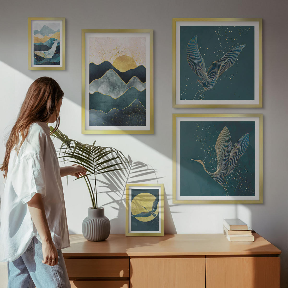 WANDBILDER 5er Set - 50x50 cm & 20x30 cm & 40x60 cm Goldrahmen - Familie, Liebe, Wärme, Zuhause - Goldfarben, Kunststoff (40/60cm) - ArtPrintCave