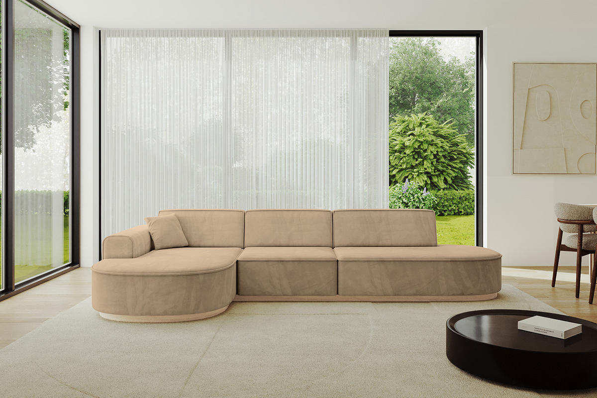 ECKSOFA Ottomane Links MARI-L2-v1 - 328x171x83 cm Taupe Velours - Taupe, Holzwerkstoff/Textil (328/171cm) - ALTDECOR