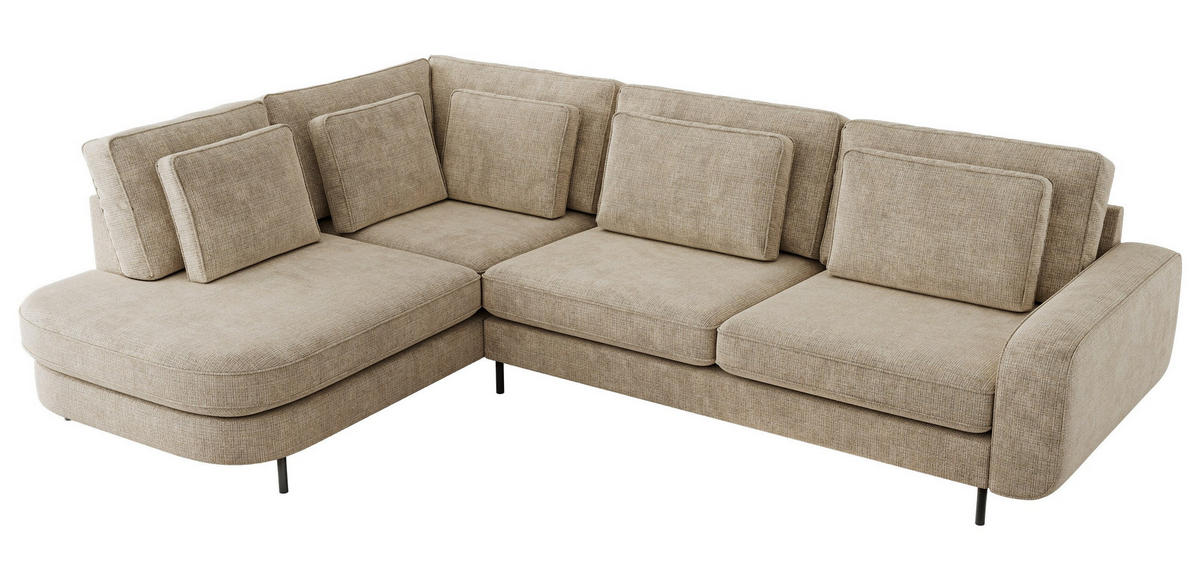ROHOVÁ SEDAČKA CALENO L - Béžová hladký senil - Pravá Strana - černá/béžová, kov/textil (317/225cm) - MKS