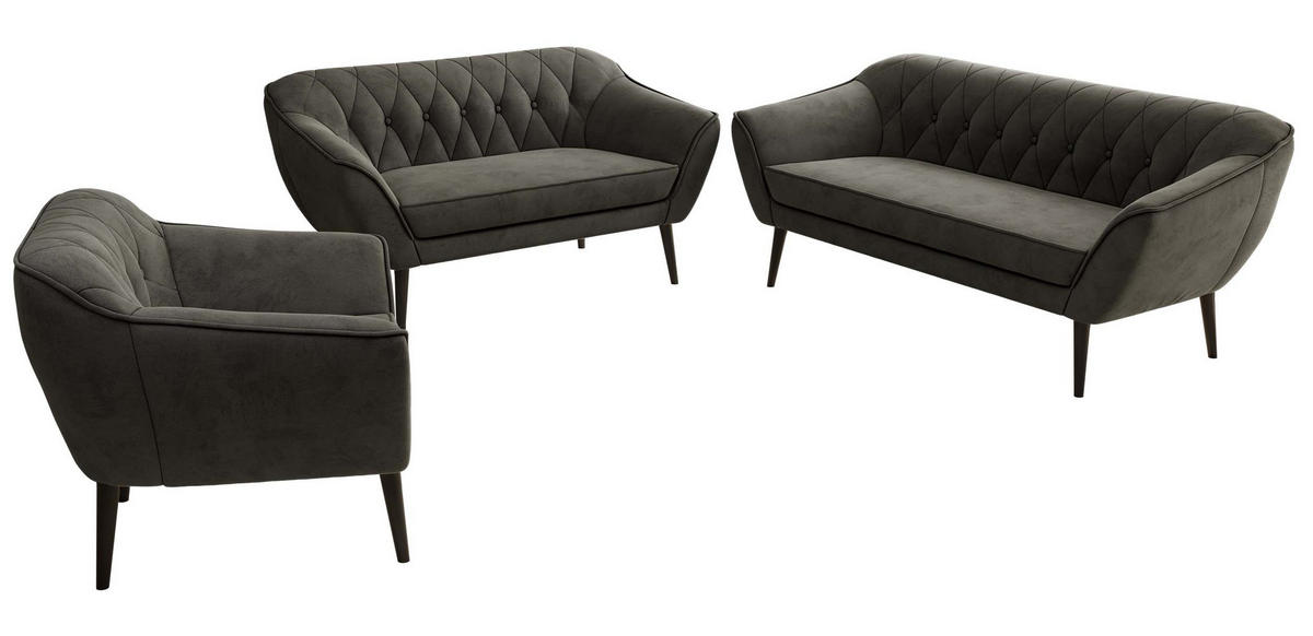 SEDACÍ SOUPRAVA 3+2+1 PIRS - Tmavě šedá Samet - Černé nohy - černá/tmavě šedá, kompozitní dřevo/textil (180/75/74cm) - MKS