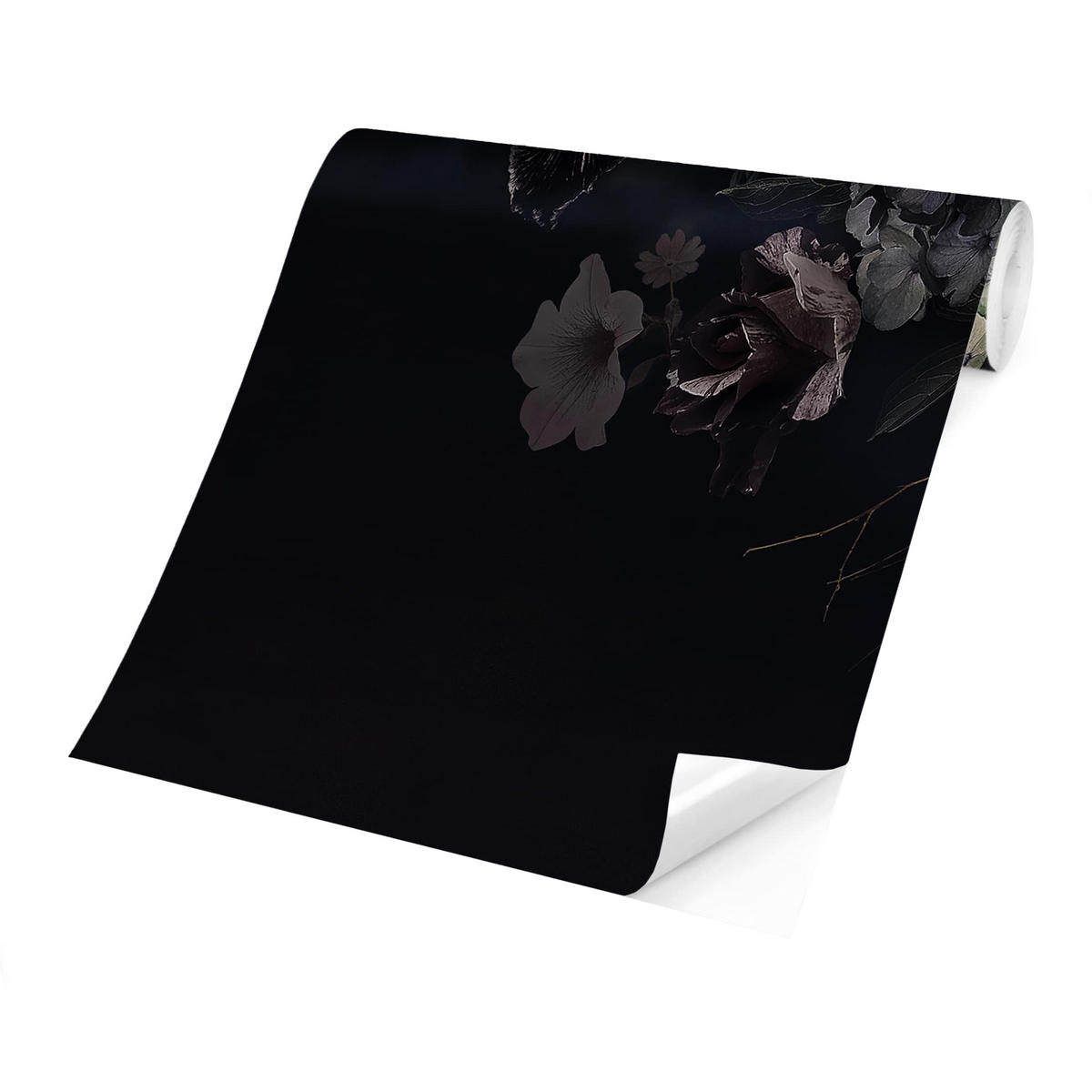 FOTOTAPETE Blumen mit Nebel auf Schwarz 336/225 cm - Schwarz, Papier (336/225cm) - Bilderwelten