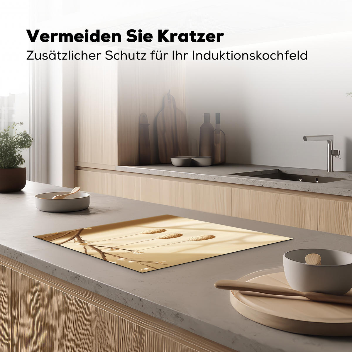 HERDABDECKPLATTE Beige - Osterkuchen - Eier Abdeckung Ceranfeld 59x51 cm - Beige, Kunststoff (59/51/0.2cm) - MuchoWow