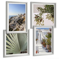 BILDER SET 4er Set - 50x50 cm & 40x60 cm Silberner Rahmen - Weiße Treppe mit Blick auf Santorini - Silberfarben, Kunststoff (50/50cm) - TULUP