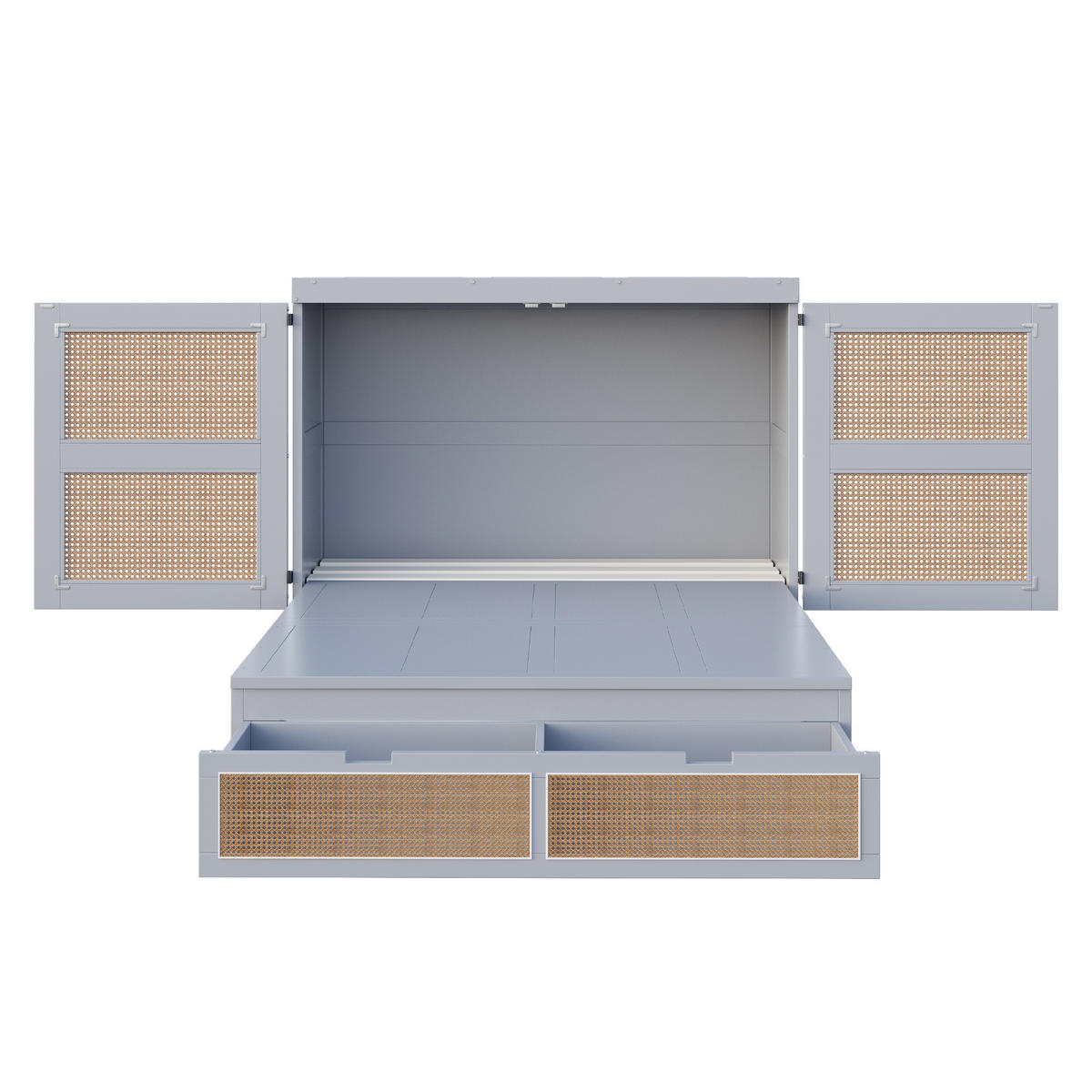 SCHRANKBETT 140/200 cm grau mit Stauraumschubladen im Rattan-Design - Grau, Holz (140/200cm) - OKWISH