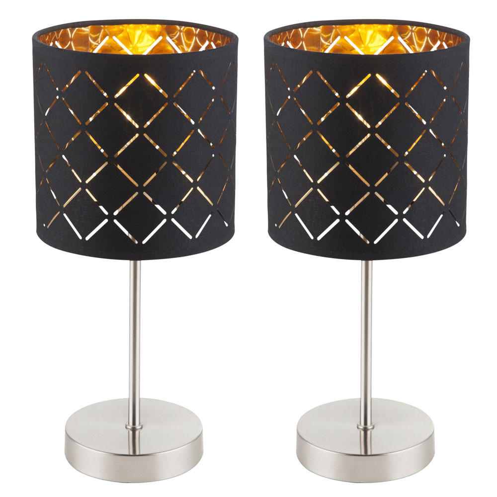 LED TISCHLEUCHTE Metall Textil Schwarz Gold 2er Set - Schwarz, Textil (15/15/35cm) - Globo Lighting