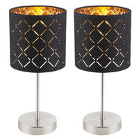 LED TISCHLEUCHTE Metall Textil Schwarz Gold 2er Set - Schwarz, Textil (15/15/35cm) - Globo Lighting