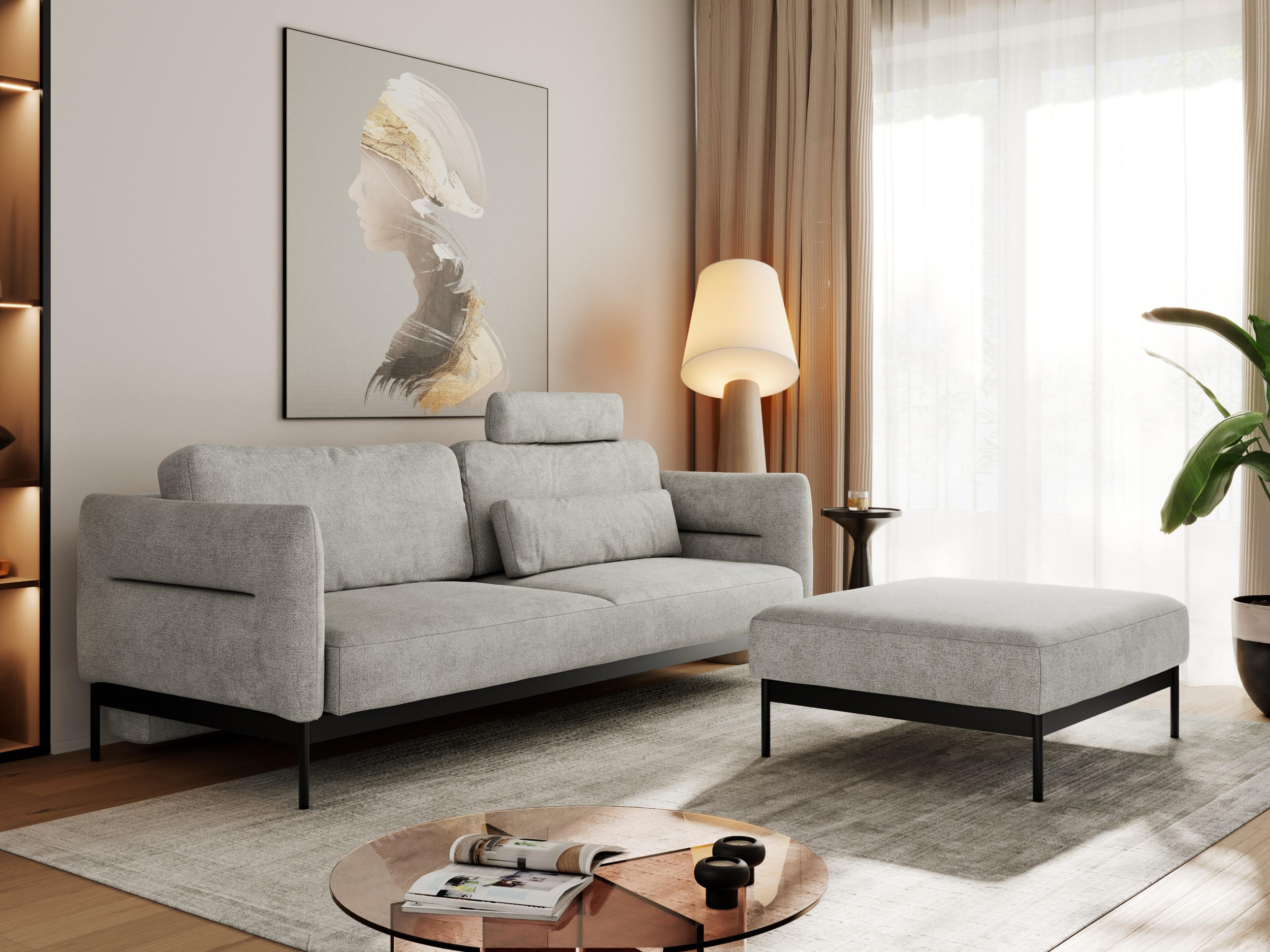 SCHLAFSOFA SALENTO Hellgrau Struktur - Hellgrau/Schwarz, Textil/Metall (221/82/193cm) - MKS