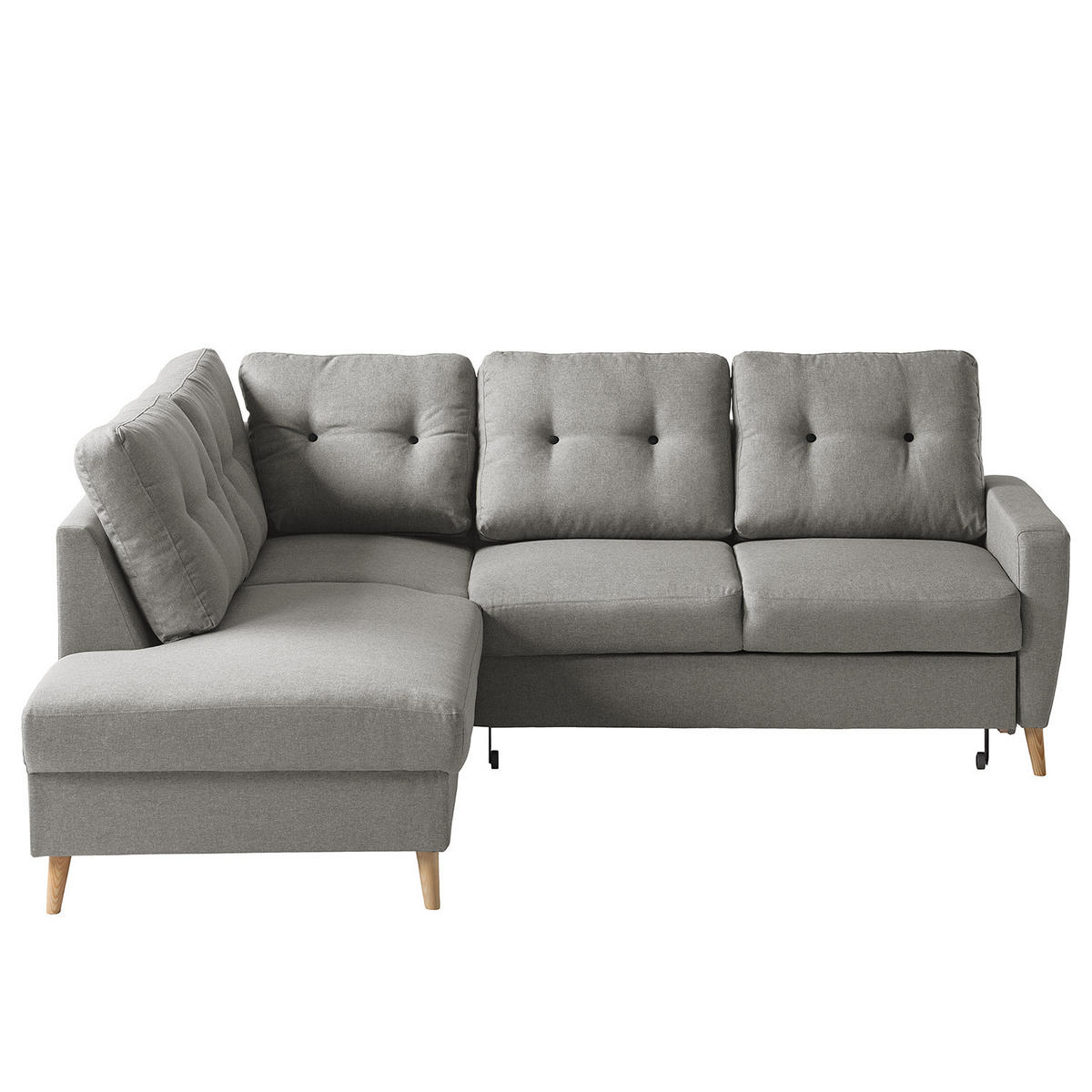 ECKSOFA mit Ottomane - Webstoff - Hellbraun/Grau, Holz/Textil (230/200cm) - home24