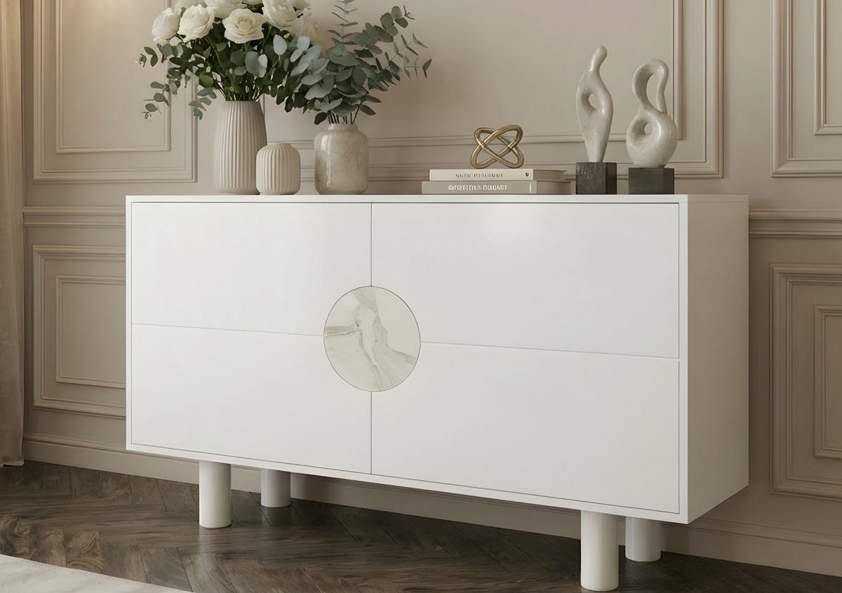 SIDEBOARD Zoe, Mit Marmor, 140 cm, Weiß - Weiß, Holz/Holzwerkstoff (140/90/40cm) - Dancan