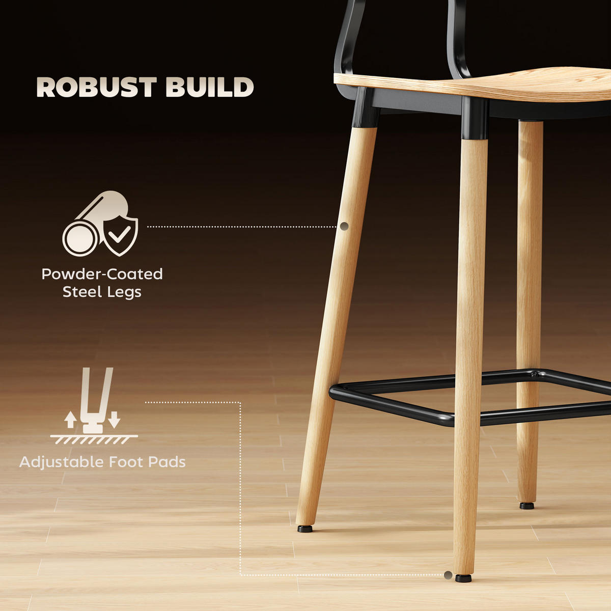 BARHOCKER 2er-Set mit Rückenlehne, Hellbraun - Naturfarben, Holzwerkstoff (41/94/47cm) - HOMCOM
