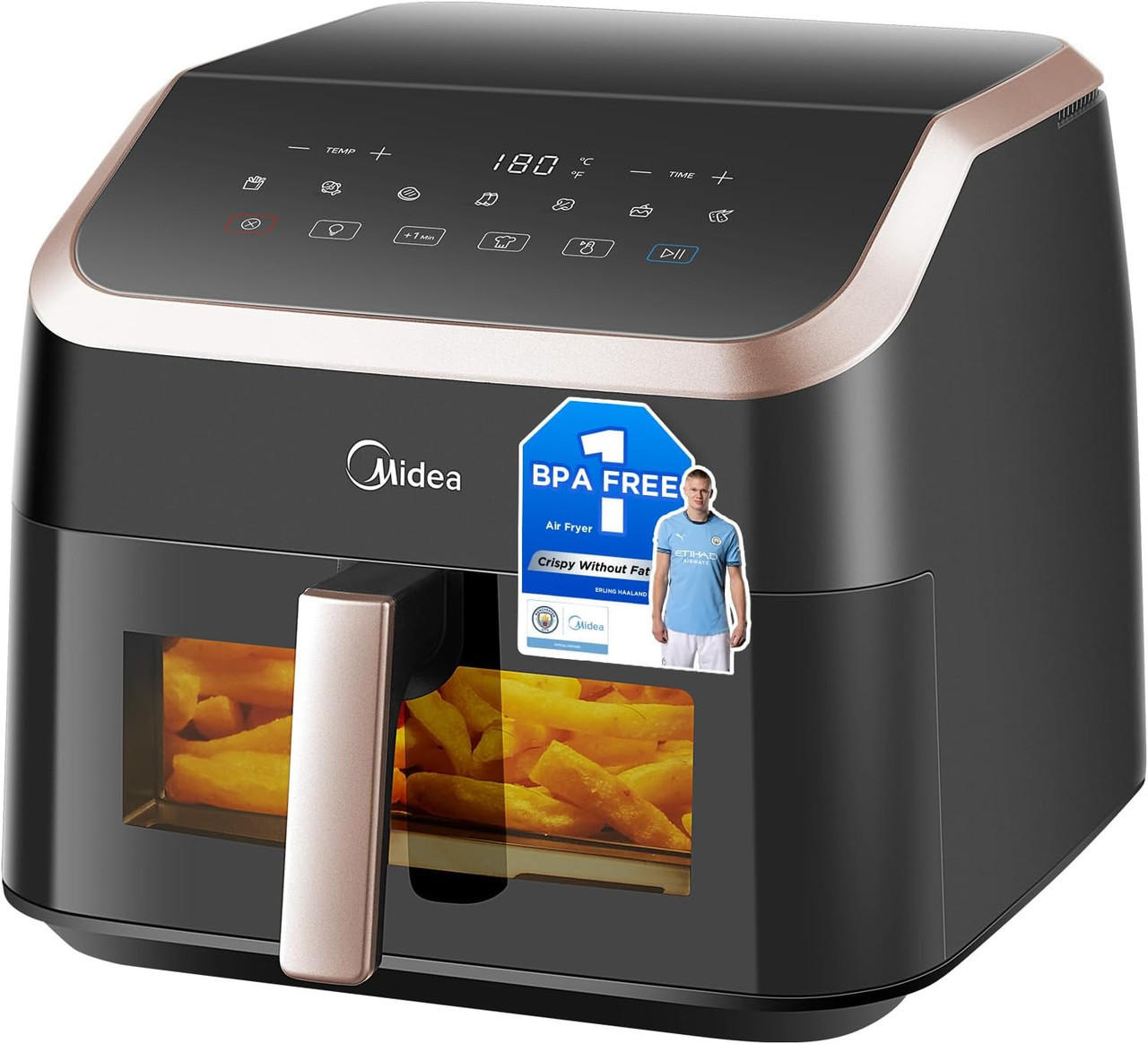 HEISSLUFTFRITTEUSE XXL – 9 L, 8-in-1, Öl-frei, Grillen, Backen, Braten - Schwarz, Metall (27/34/30cm) - Kaket