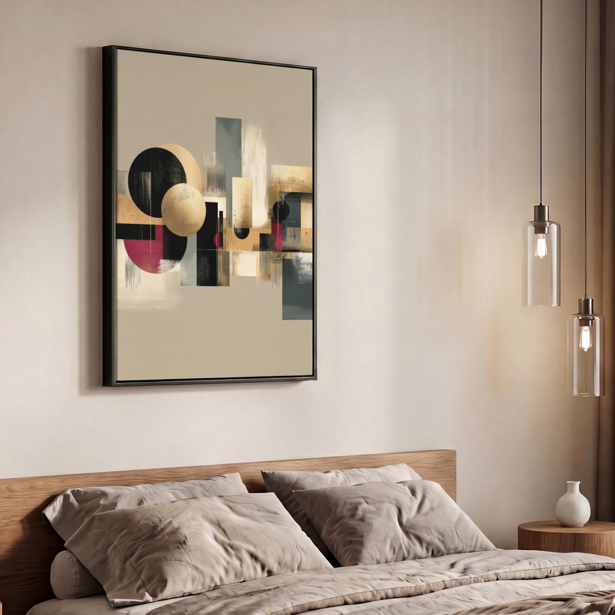 LEINWAND Bilder mit Rahmen - Abstrakt - Formen - Beige - Texturen - 70x100 - Beige, Textil (70/100cm) - MuchoWow