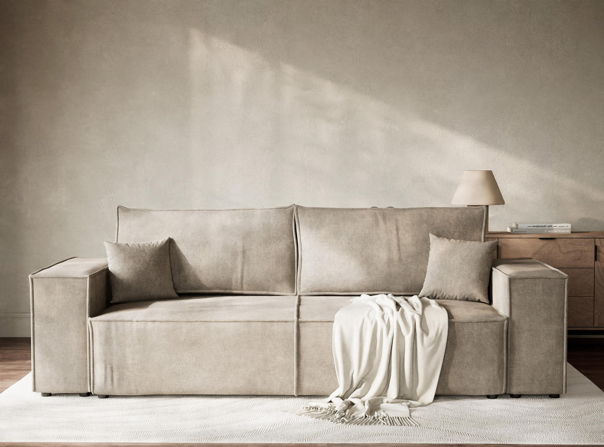 SOFA MIT SCHLAFFUNKTION Milos Braun Webstoff - Schwarz/Braun, Holz/Holzwerkstoff (255/70/105cm) - Maison de Reve