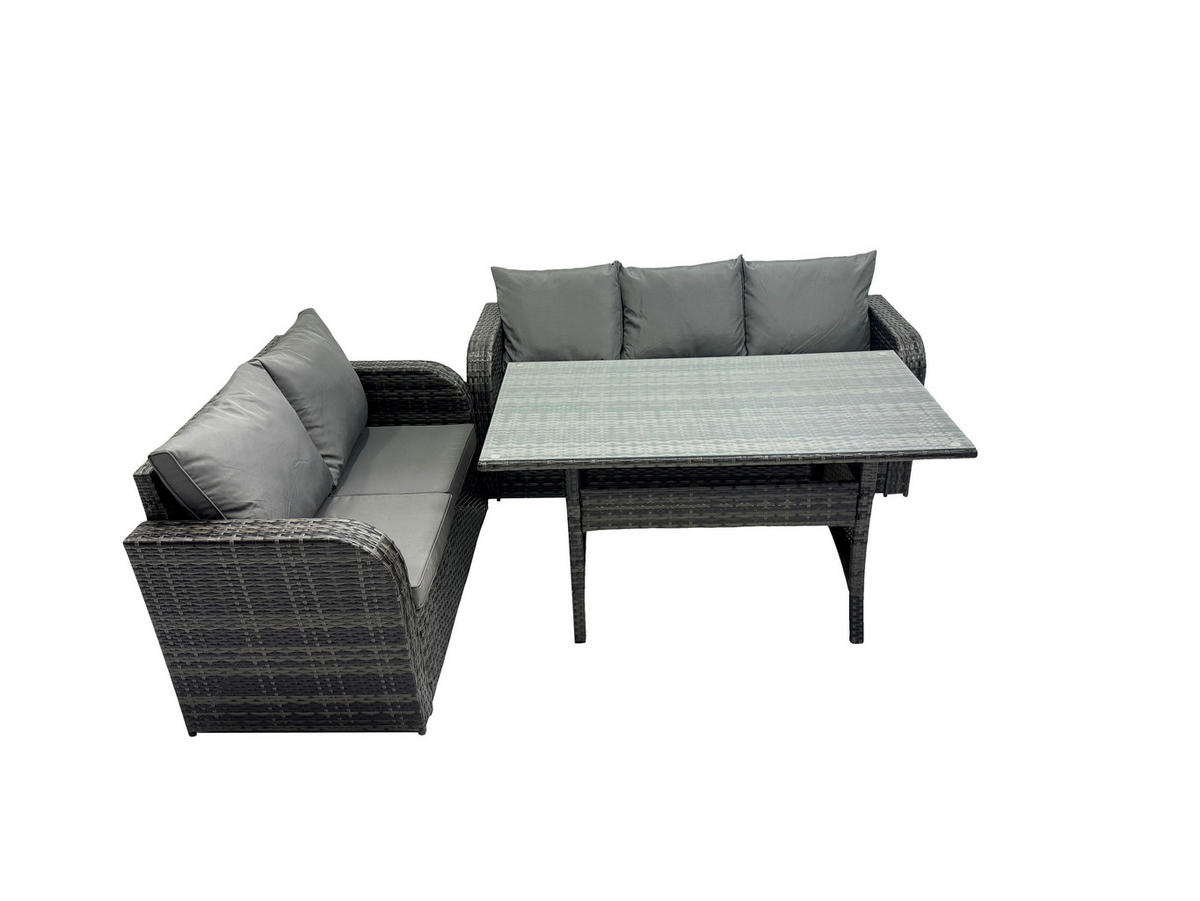 Gartenmöbelset mit Esstisch,Zweisitzer,Beistelltischen Polyrattan Dunkelgrau 5-Sitzer - Dunkelgrau/Grau, Glas/Kunststoff - Fimous