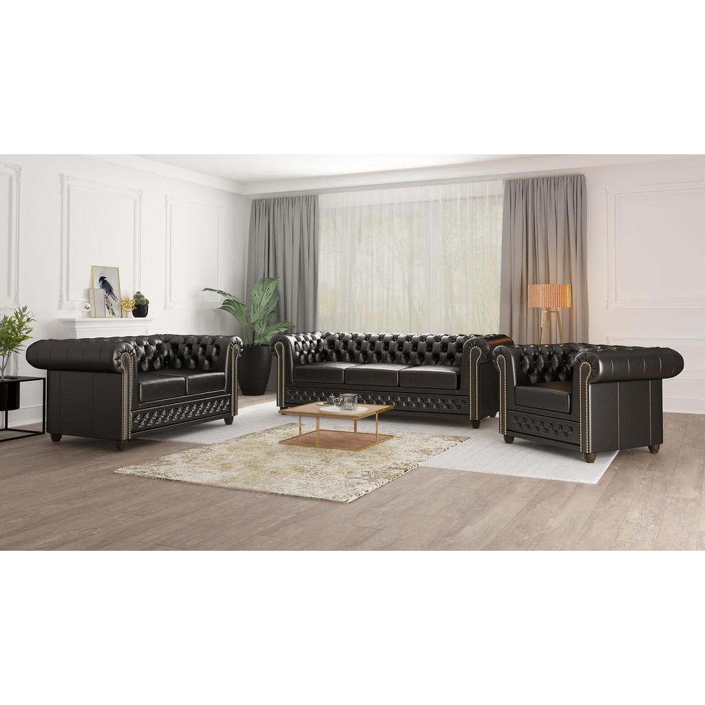 Thumbnail - S-Style Möbel Sitzgarnitur, Schwarz, Textil, Echtholz,Buche, 6-Sitzer, Füllung: Silikon,Silikon,Komfortschaum, 203x72x86...