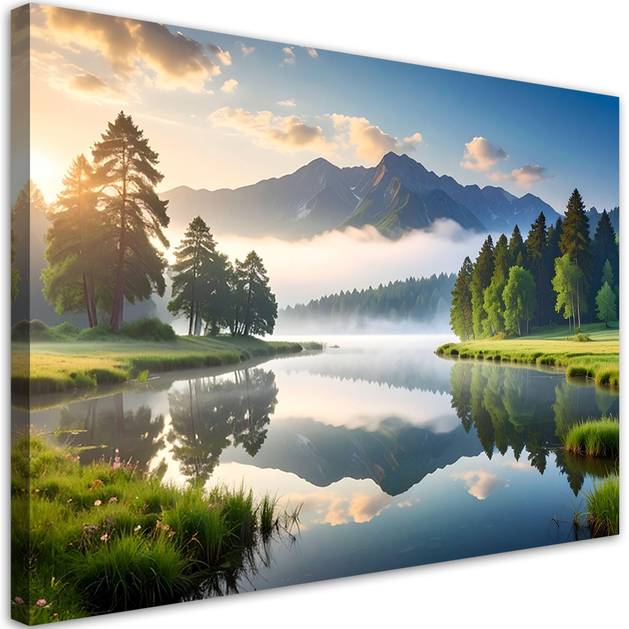 LEINWANDBILD Landschaft See Berge Natur 120x80cm - Grün, Textil (120/80cm) - Feeby