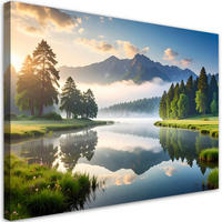 LEINWANDBILD Landschaft See Berge Natur 90x60cm - Grün, Textil (90/60cm) - Feeby