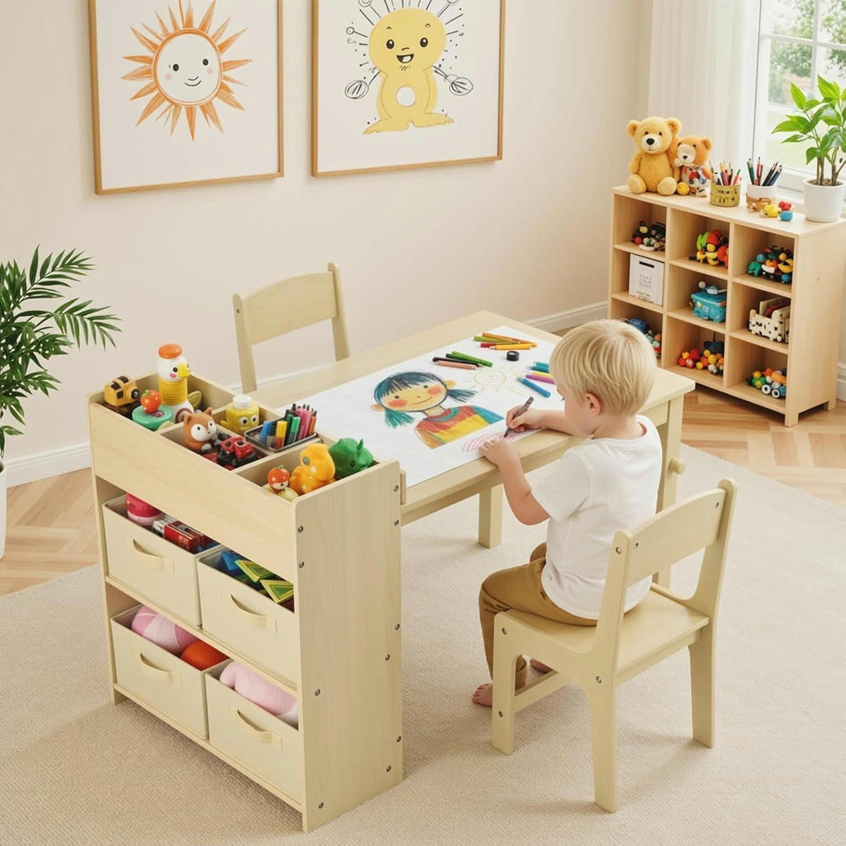 KINDERTISCH mit Stühlen 2-teiliges Set Gelb - Hellbraun, Holzwerkstoff (53/64/102cm)