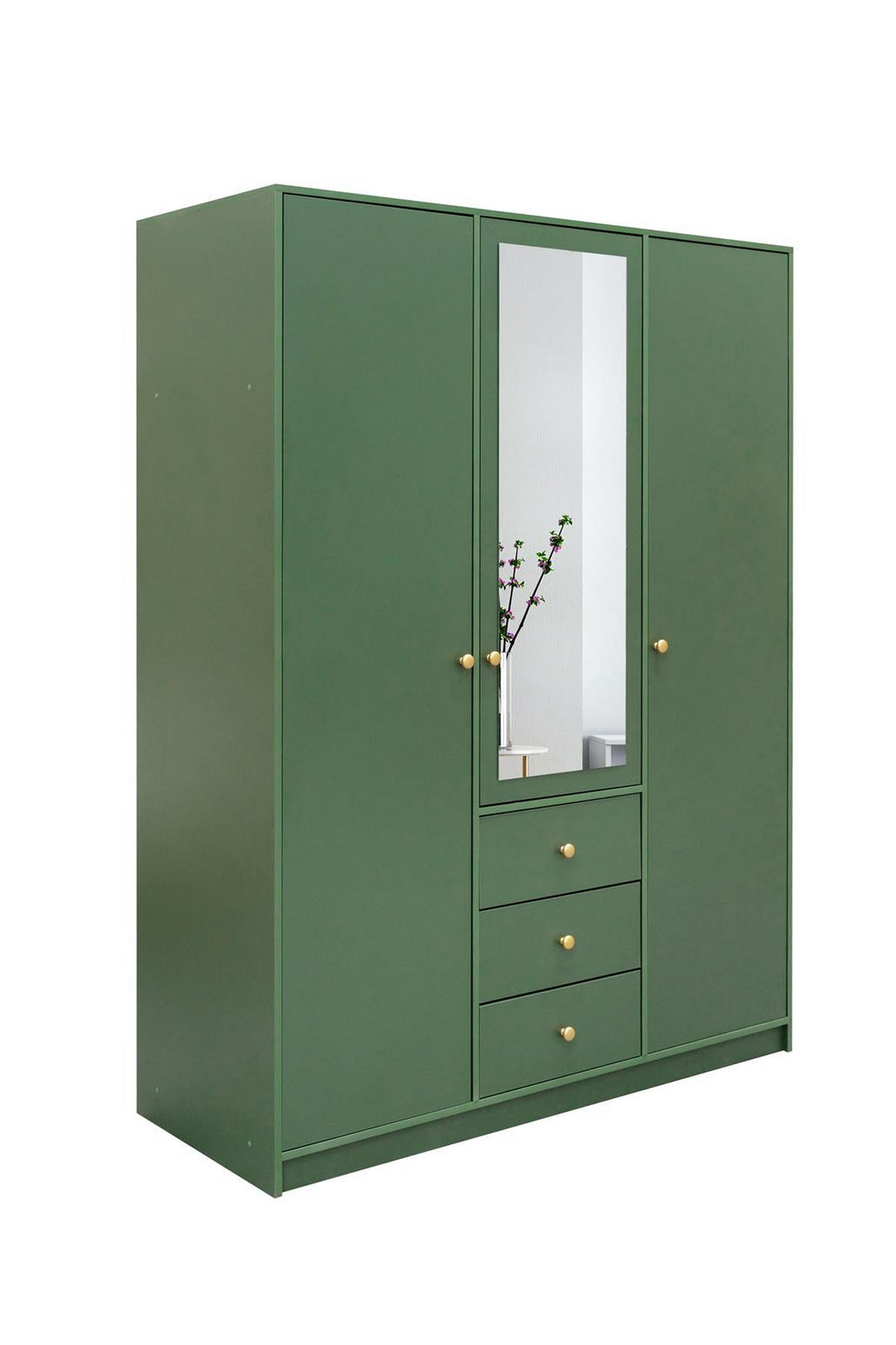 KLEIDERSCHRANK Rainbow Grün, viertüriger Drehtürenschränk mit Spiegel und Schubladen - Grün, Holzwerkstoff (196/200/58cm) - Bettso