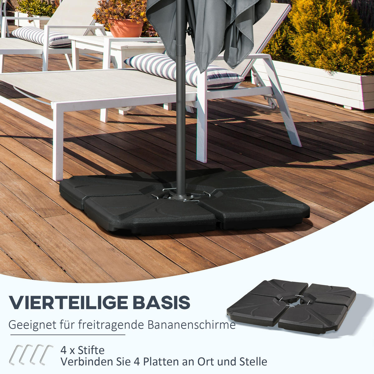 SONNENSCHIRMSTÄNDER 4-teilig Schirmgewicht - Schwarz, Kunststoff (103/103cm) - Outsunny
