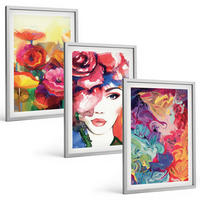BILDER SET 3er Set - 40x60 cm Silberner Rahmen - Intensives Blumenporträt einer Frau - Silberfarben, Kunststoff (40/60cm) - TULUP