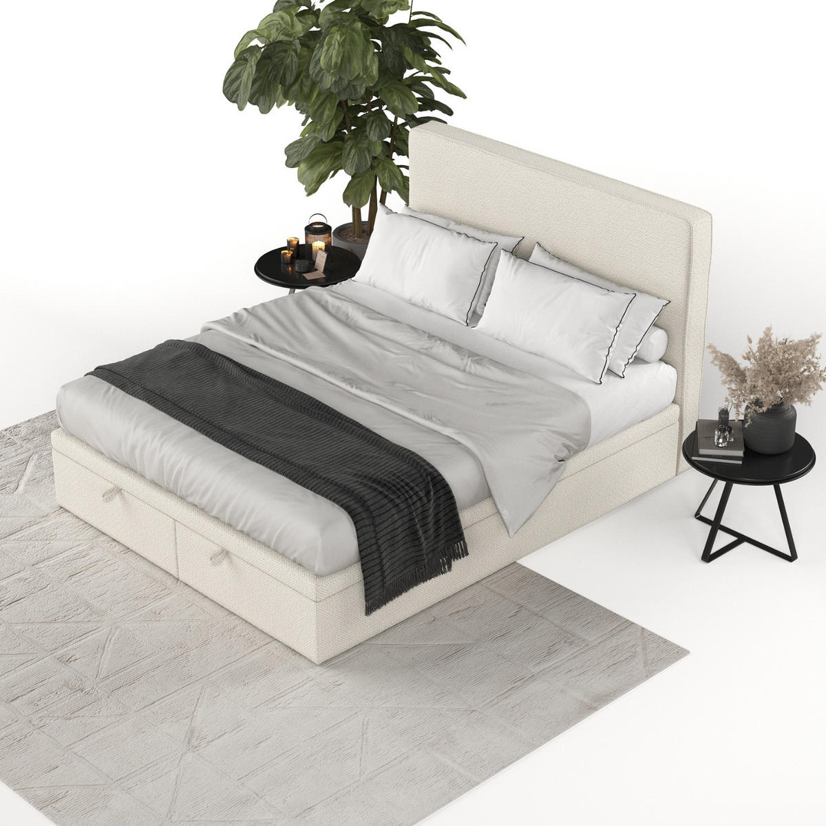 POLSTERBETT Hush mit Stauraum 180/200 cm Hellbeige im Alta Stoff - Sandfarben/Schwarz, Holz/Holzwerkstoff (180/200cm) - AltaBeds