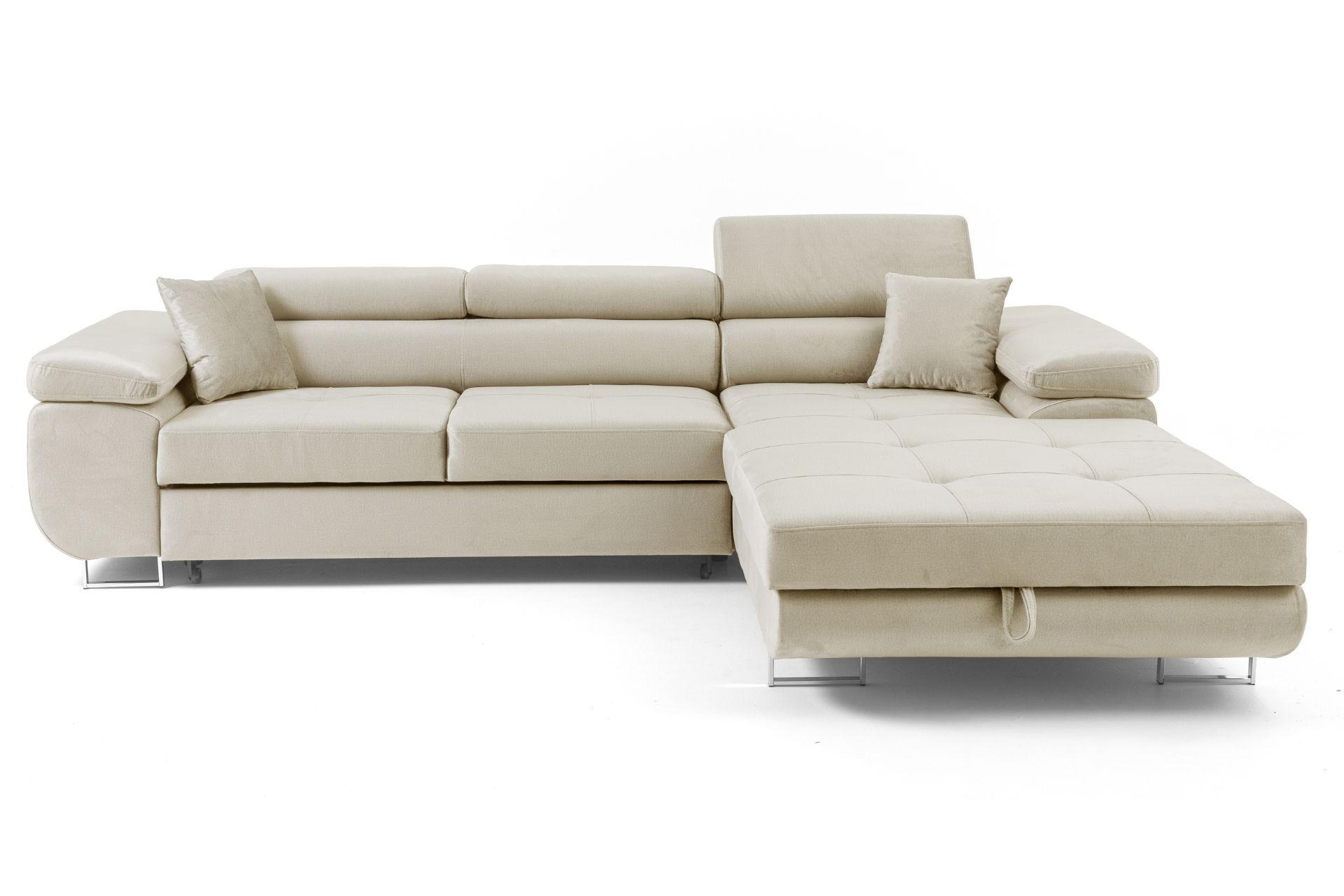 ECKSOFA ALONZO L Rechts mit Schlaffunktion 125x195 Velours Beige - Beige/Silberfarben, Holz/Textil (203/275cm) - Muffo