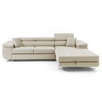 ECKSOFA ALONZO L Rechts mit Schlaffunktion 125x195 Velours Beige - Beige/Silberfarben, Holz/Textil (203/275cm) - Muffo