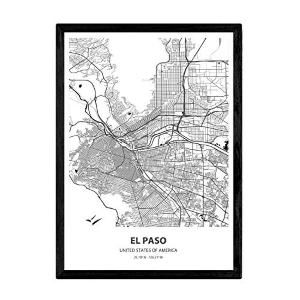 POSTER Karte Von El Paso - Usa A4 Rahmenlos - Klar, Papier (29.7/5/21cm) - Nacnic
