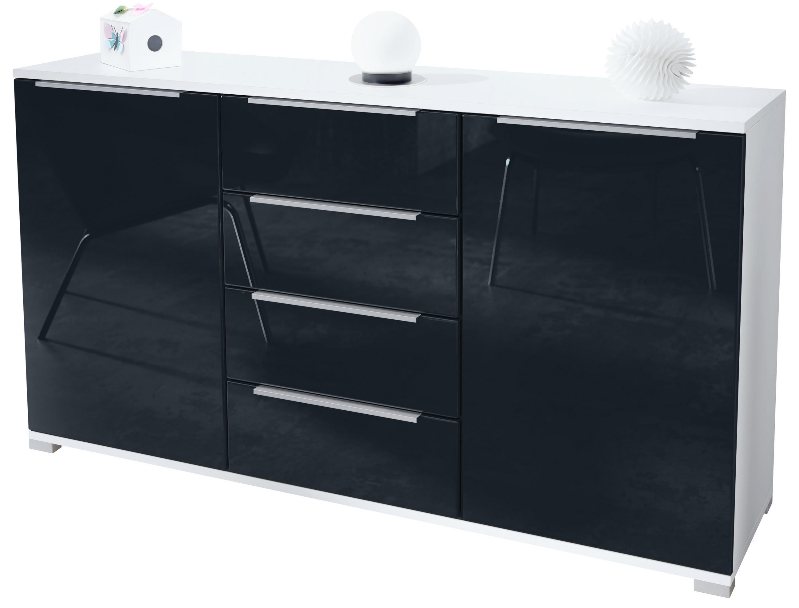 Vladon Sideboard Schwarz Hochglanz 138.5x75.5x35 cm