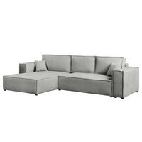 ECKSOFA mit Schlaffunktion - 290 cm - Dunkelgrau/Schwarz, Kunststoff/Textil (290/185cm) - home24