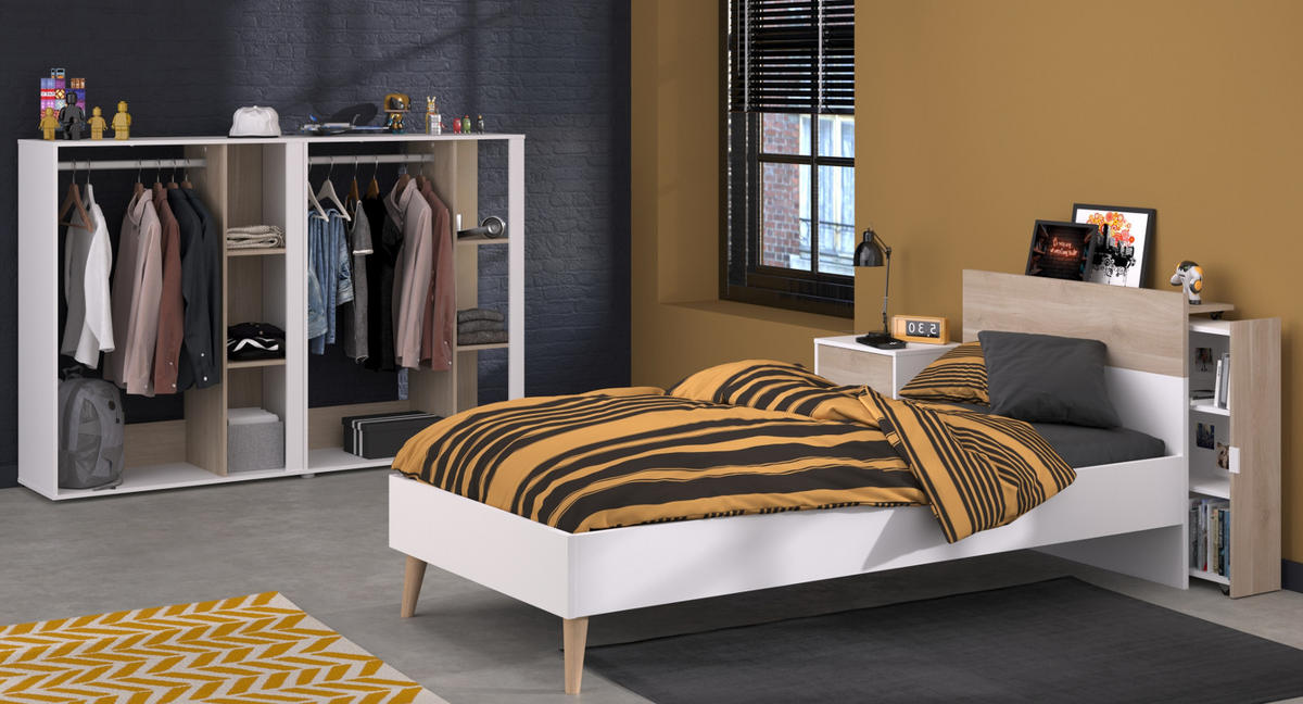 JUGENDZIMMER weiß, Eiche, Komplett-Set 5-teilig mit vielen Fächern - Eichefarben/Weiß, Holzwerkstoff/Kunststoff (95/123/206cm) - Parisot Meuble