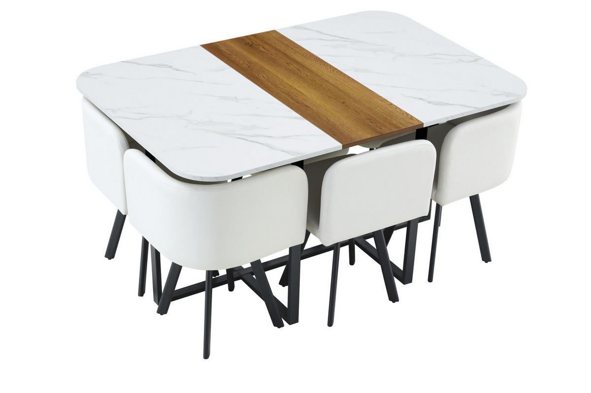 ESSTISCH-SET ausziehbar für 4-6 Personen Naturholz Weiß Schwarz - Multicolor, Metall (100/79/150cm) - Meubliv