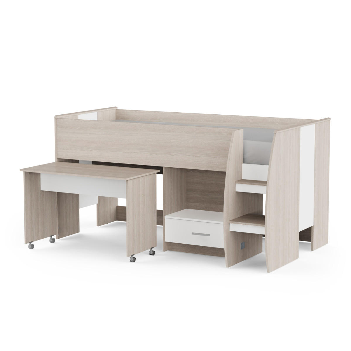 KOMBIBETT mit Schreibtisch 90x200 cm Lattenrost inklusive - nano 120,9/204,5/103,3 cm - Apfelbaumfarben, Holzwerkstoff - Calicosy