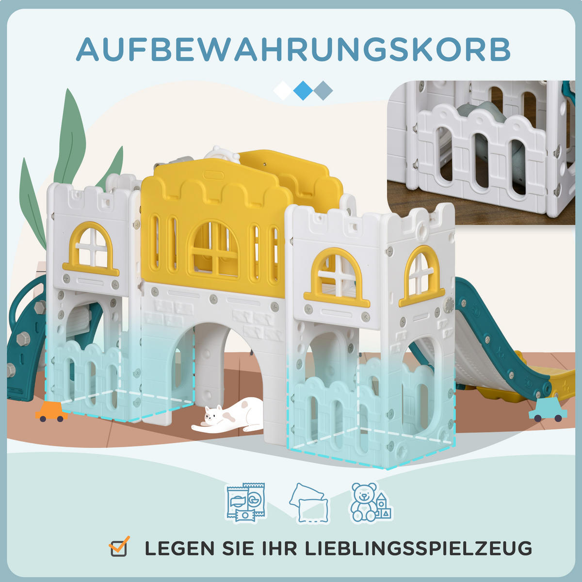 KINDERRUTSCHE, 7 in 1, Kleinkinderrutsche mit Basketballkorb für 1 bis 3 Jahre - Gelb, Kunststoff (177/99/178cm) - AIYAPLAY