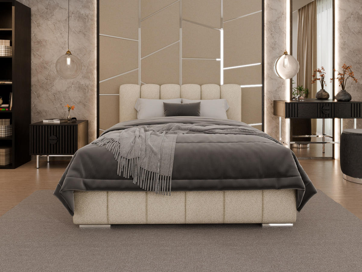 POLSTERBETT Zaira 140x200cm – Elegantes Polsterbett für modernen Wohnstil , ohne matratze, beige - Beige, Holz (140/200cm) - Panda Möbel