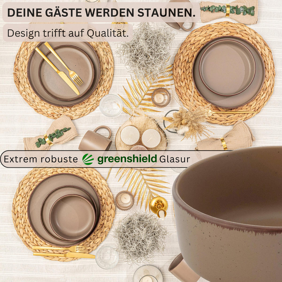 SCHALEN BOMBAY OAK - 4 teilig aus Steingut - Braun, Stein (16.5/16.5/6.5cm) - Sänger